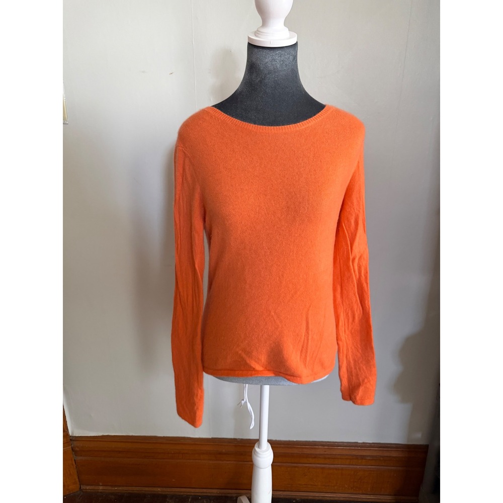 Orange 100% Cashmere Crewneck Sweater Classic old money coastal quiet luxury M